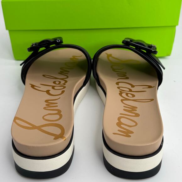 NEW Sam Edelman Platform Buckle Slides Sandals Size 9.5 Black Leather Flats - Picture 5 of 8
